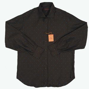 NEW $450 Etro Shirt!  e 42 US 16.5 (XL)  Brown Stripe & Blue Paisleys  *ITALY*